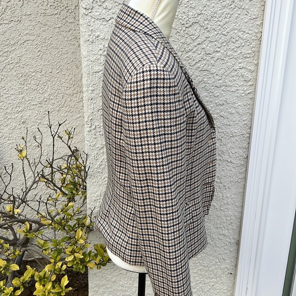JH Collectibles Vintage Tan/Blue Plaid 3 Button  Blazer Jacket Women's Size 4 - Picture 4 of 9
